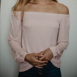 White House Black Market pink off the shoulder top